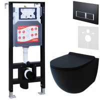 Комплект Унитаз подвесной Esbano Garcia ESUPGARCBM матовый черный + Инсталляция Fram + Кнопка ESINPRK12MB