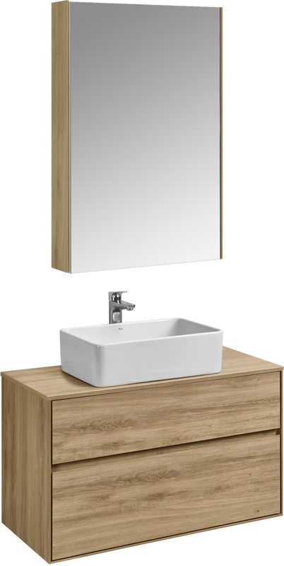 Мебель для ванной комнаты AQUATON Либерти 100 со столешницей дуб эльвезия, раковина Mila 35