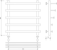 Полотенцесушитель водяной Secado Понтида 7 СП 60x60 см, матовый черный, лесенка, с полкой