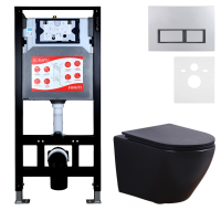 Комплект 3 в 1 Унитаз подвесной Esbano Azalea ESUPAZALBM + Инсталляция Fram + Кнопка ESINPRK12MC цвет матовый хром