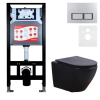 Комплект 3 в 1 Унитаз подвесной Esbano Azalea ESUPAZALBM + Инсталляция Fram + Кнопка ESINPRK12MC цвет матовый хром