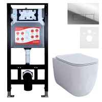 Комплект 3 в 1 Унитаз подвесной Esbano ESUPGARAW + Инсталляция Fram + Кнопка ESINPRK12SC цвет глянцевый хром