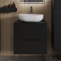 Тумба с раковиной Orange Line 60 подвесная, 2 ящика, матовая черная с раковиной B05-480W