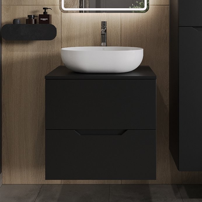 Тумба с раковиной Orange Line 60 подвесная, 2 ящика, матовая черная с раковиной B05-480W