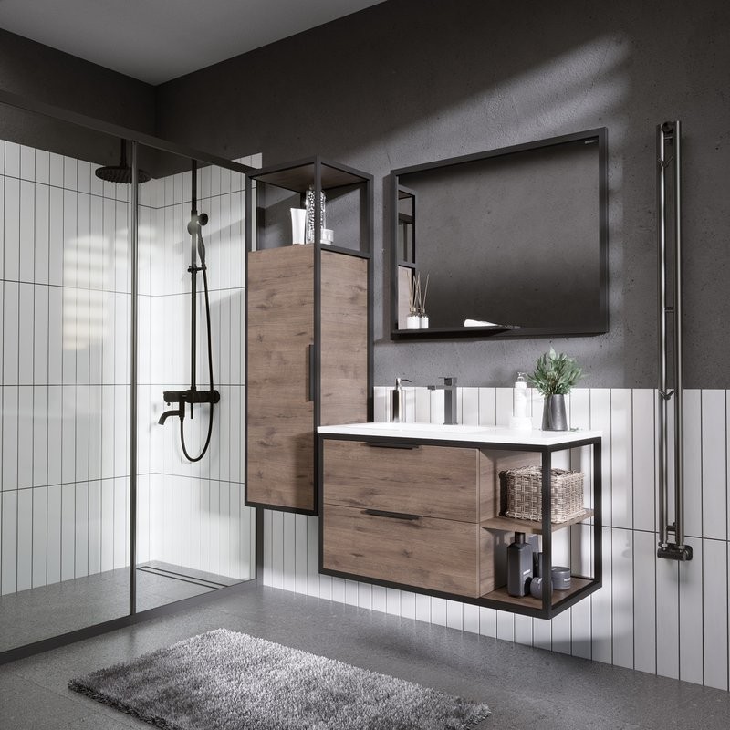 Тумба с раковиной Grossman Лофт 90 веллингтон, черный, раковина Madera Modul 90 L