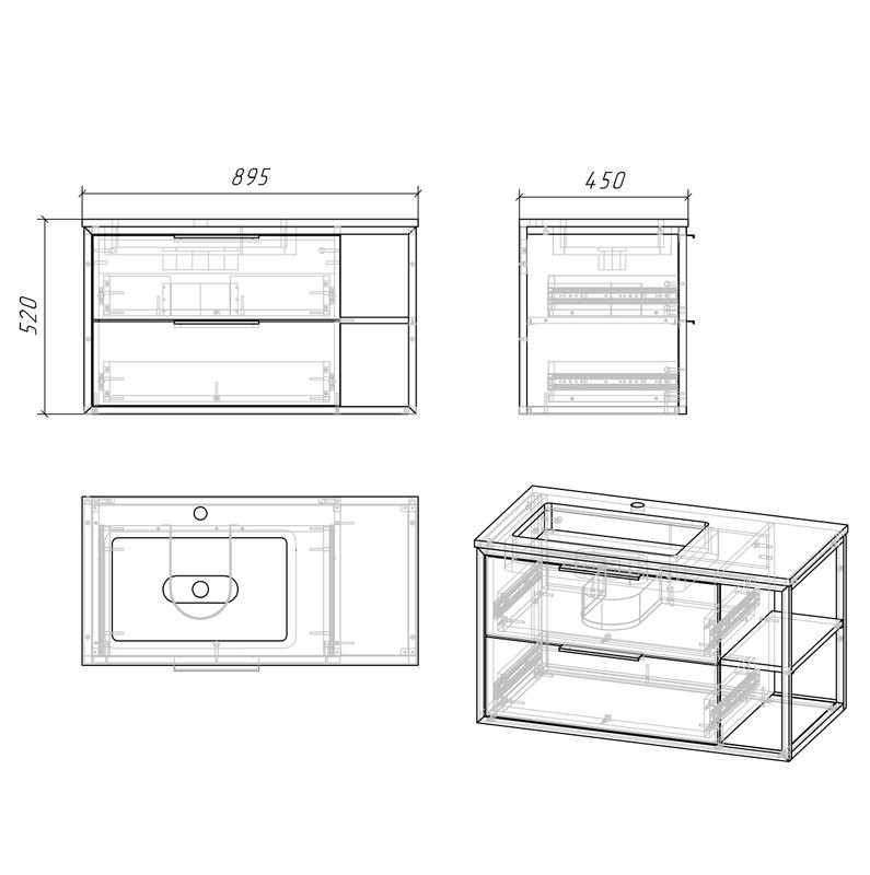Тумба с раковиной Grossman Лофт 90 веллингтон, черный, раковина Madera Modul 90 L
