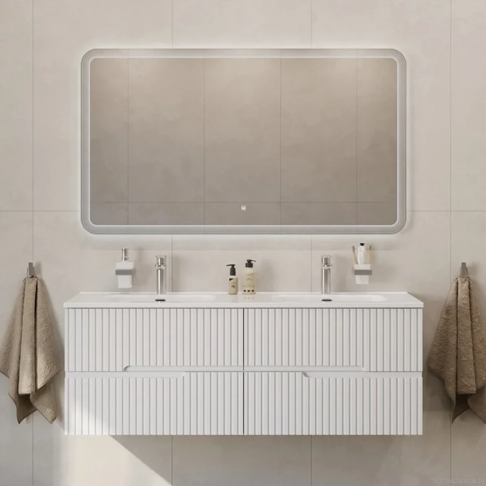 Мебель для ванной комнаты Cezares Duet 140 bianco lucido, раковина Cezares CZR-8095-140-2 двойная