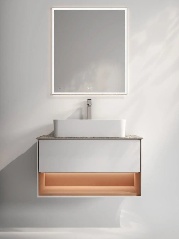 Мебель для ванной комнаты KERAMA MARAZZI Plaza Modern 80 подвесная, с подсветкой, матовая белая, сахара