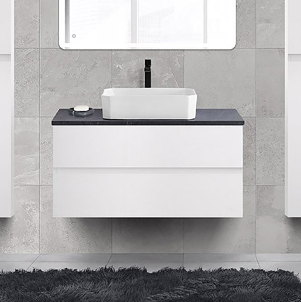 Тумба под раковину со столешницей Cezares Bellagio 46 100 подвесная, bianco ghiaccio, marmo nero opaco