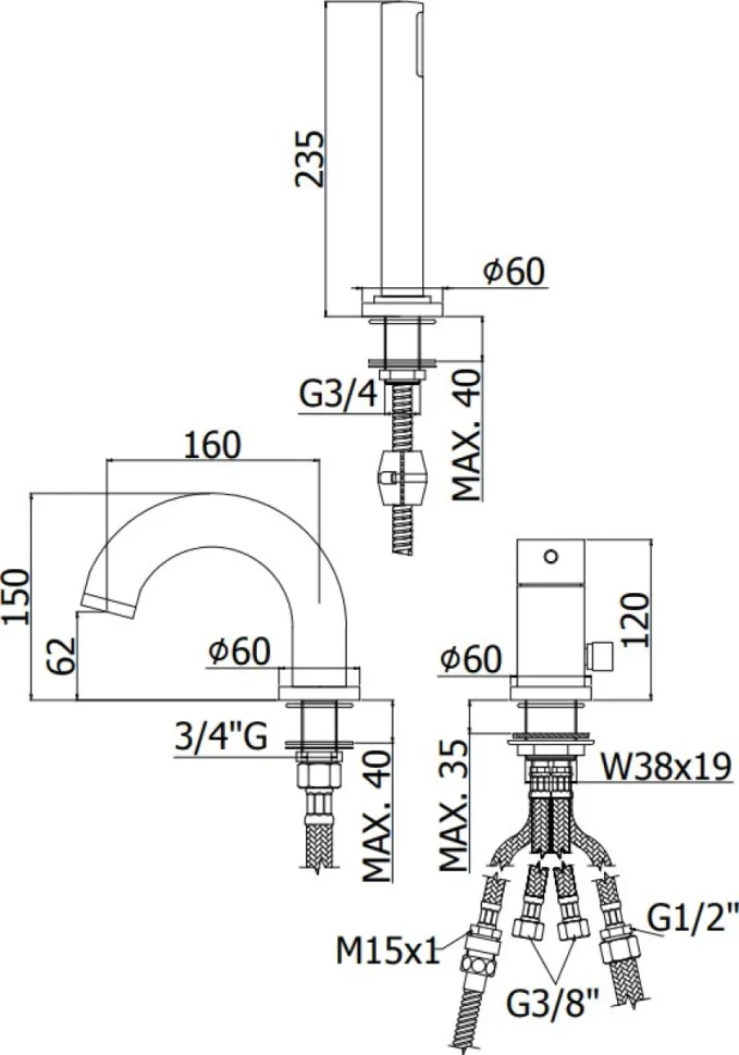 Смеситель на борт ванны Paffoni Light LIG040LCR хром