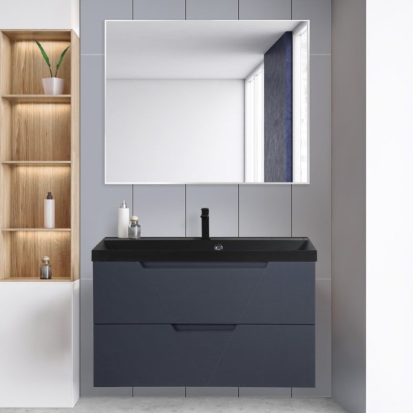 Мебель для ванной комнаты BelBagno Vittoria 100 подвесная, grigio opaco, черная матовая раковина