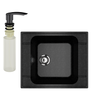 Мойка кухонная Ulgran U-604 308 черная + дозатор U-02 ультра-черный