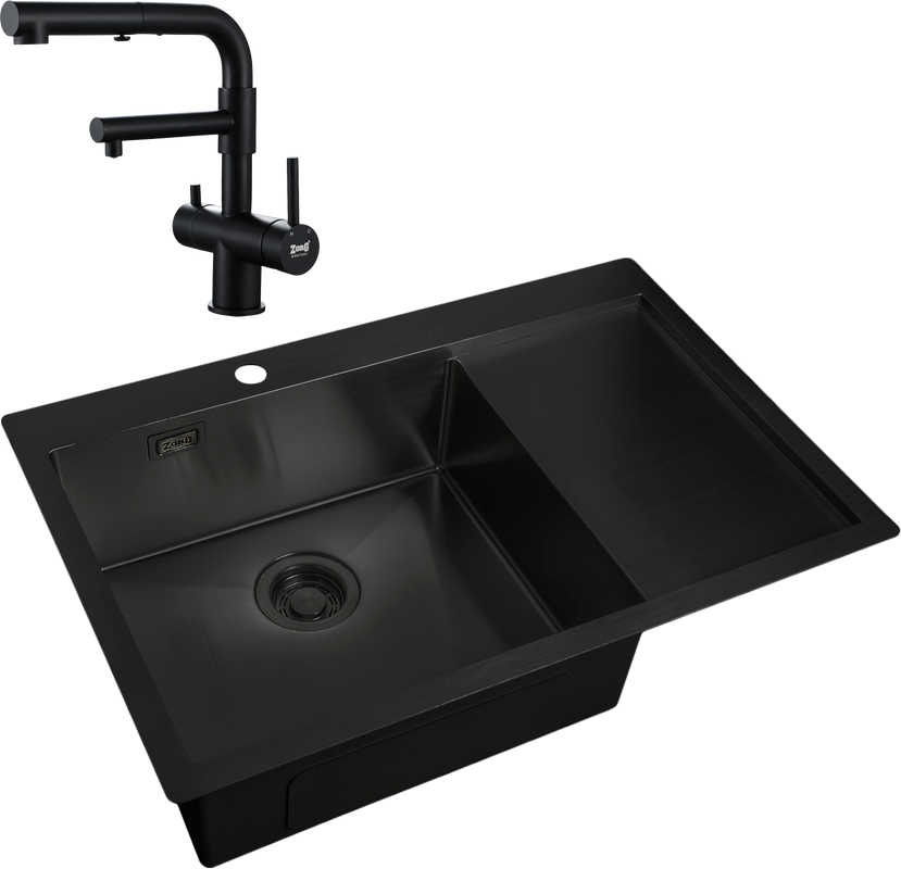 Комплект Мойка Zorg Light R 780510-L Grafit + Смеситель Sanitary SZR-3216 Grafit графит