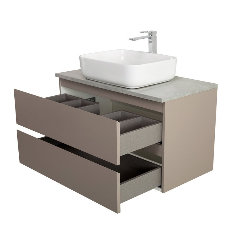 Тумба под раковину со столешницей BelBagno Kraft 80 подвесная, матовая бежевая, столешница kep-80-mgl