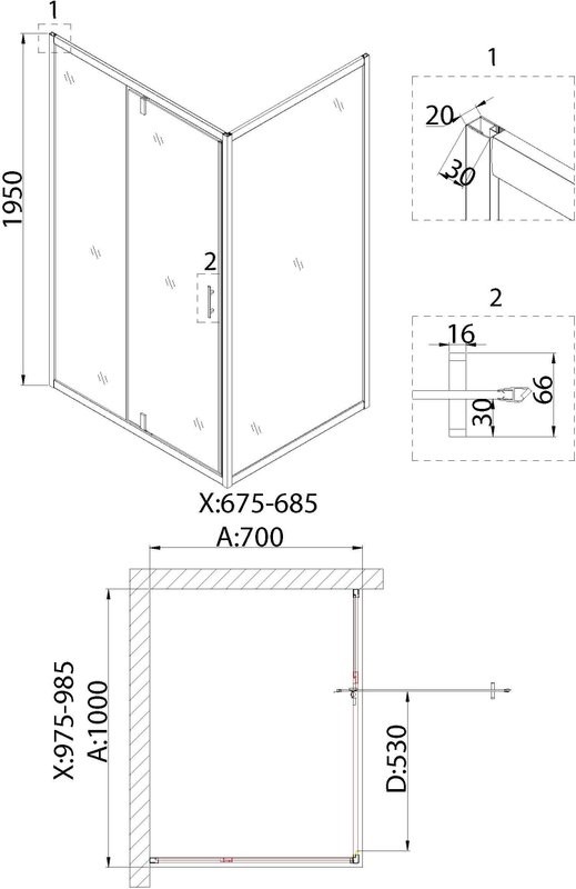 Душевая дверь в нишу Niagara Nova NG-83-10AB 100 см, черная