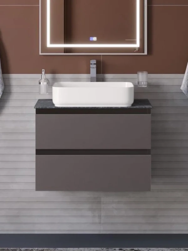 Тумба с раковиной BelBagno Kraft 60 подвесная, матовая темно-серая, столешница kep-60-grn, раковина BB1304