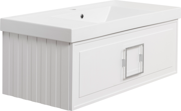 Тумба с раковиной La Fenice Cubo 100 подвесная, bianco, ручка хром, раковина Cubo 100