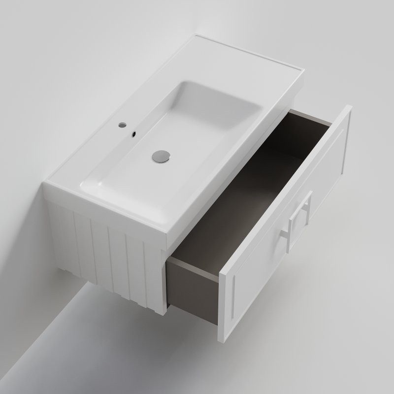 Тумба с раковиной La Fenice Cubo 100 подвесная, bianco, ручка хром, раковина Cubo 100