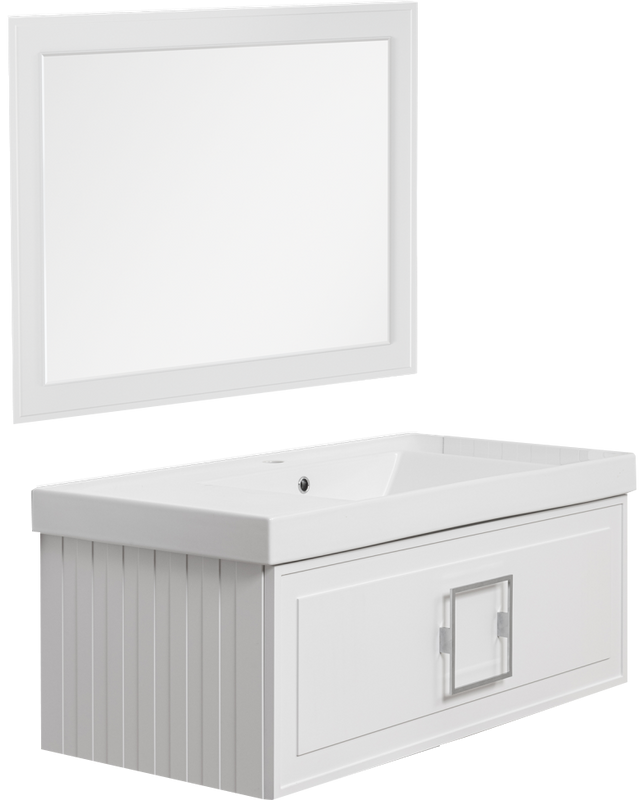 Тумба с раковиной La Fenice Cubo 100 подвесная, bianco, ручка хром, раковина Cubo 100