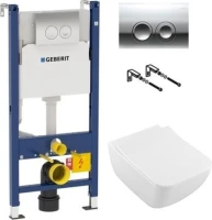 Комплект Унитаз подвесной Villeroy & Boch Venticello 4611RS01 безободковый + Инсталляция Geberit Duofix Delta 458.124.21.1 3 в 1 с кнопкой смыва, хром