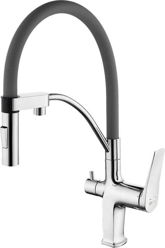Смеситель для кухни Lemark Comfort LM3074C-Gray с гибким изливом, хром, серый