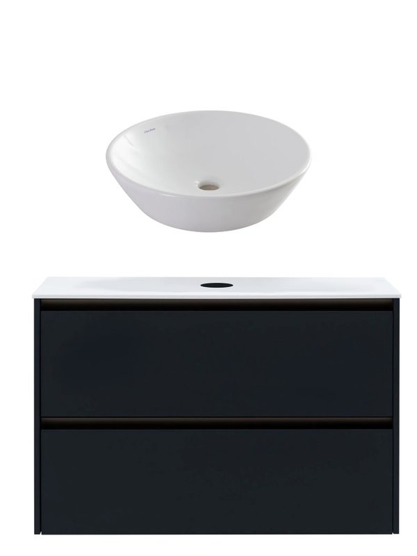Тумба с раковиной Allen Brau Activity 100 с подсветкой, матовый антрацит, олива браш, столешница белая, раковина Fantasy Round 45, белая