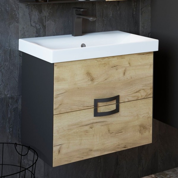 Тумба под раковину Sanflor Выборг 60 подвесная, дуб крафт золотой