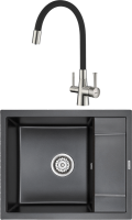 Комплект Мойка Paulmark Flugen 50-600 PM216050-BL черная + Смеситель Lemark Comfort LM3075BN-Black с гибким изливом, никель, черный