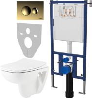 Комплект Унитаз подвесной Seramiksan Petite + Крышка AG50006 с микролифтом + Инсталляция DIWO + Кнопка 7315 золотая