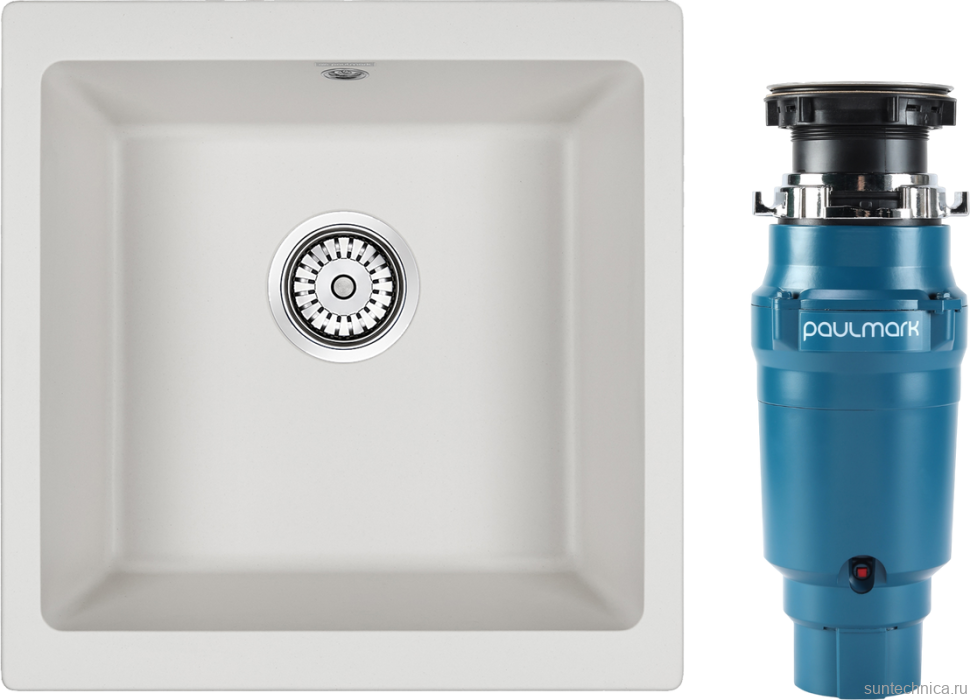 Комплект Мойка Paulmark Brilon PM104546-WH белый + Измельчитель Intenso