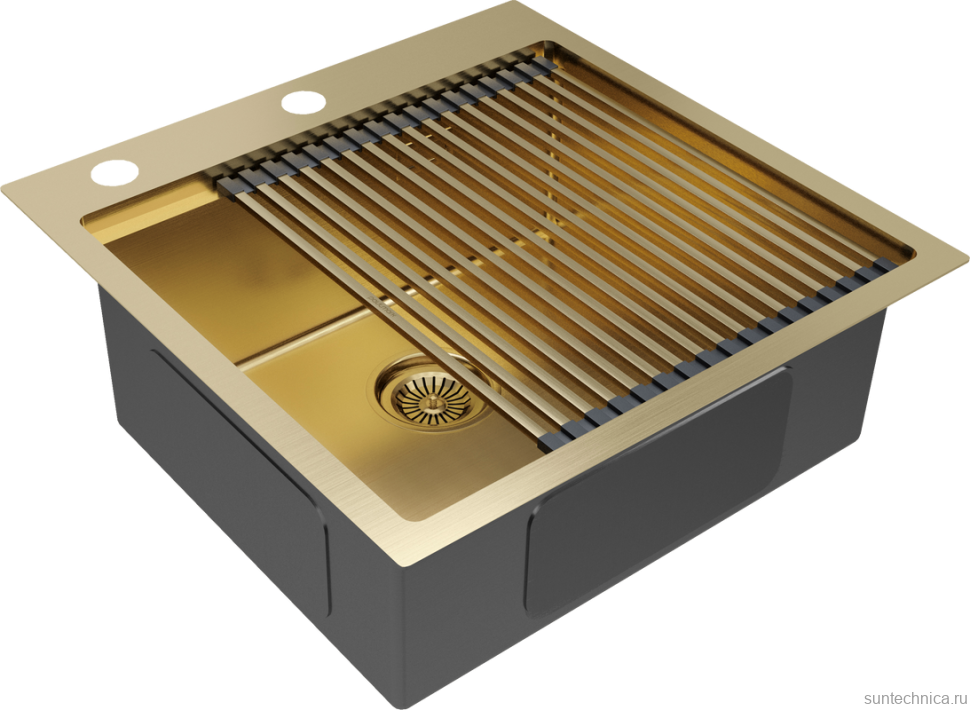 Комплект Мойка Paulmark Kroner + Pro PM705151-BG+R405-BG брашированное золото + Измельчитель Intenso