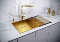 Комплект Мойка Paulmark Next-Skew PM885844-BG брашированное золото + Измельчитель Intenso