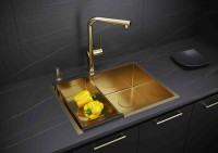 Комплект Мойка Paulmark Next-Skew PM885844-BG брашированное золото + Измельчитель Intenso