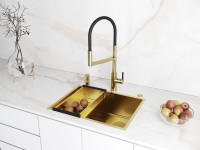 Комплект Мойка Paulmark Next-Skew PM885844-BG брашированное золото + Измельчитель Intenso