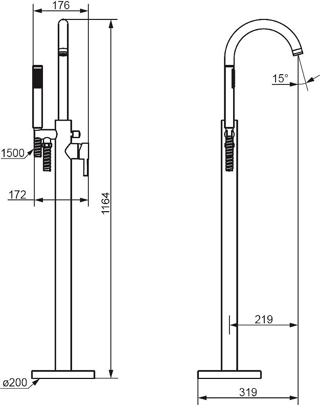 Напольный смеситель для ванны с душем Damixa Scandinavian Pure 365000300 матовый черный