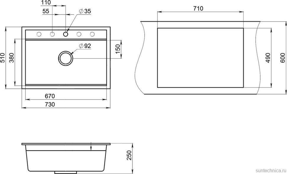 Мойка кухонная Granula Kitchen Space 7301, алюминиум