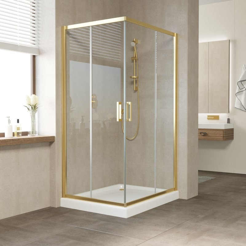 Душевой уголок Vegas Glass ZA-F Tur Novo 100*80 09 01 профиль золото, стекло прозрачное