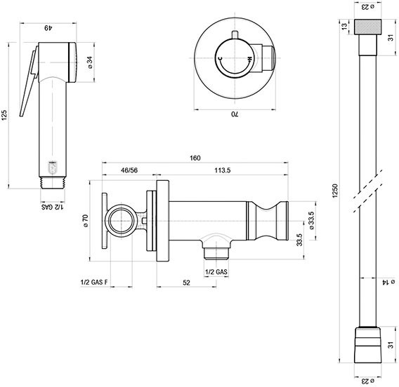 Гигиенический душ Bossini Paloma E37015B.030 со смесителем, С ВНУТРЕННЕЙ ЧАСТЬЮ, хром