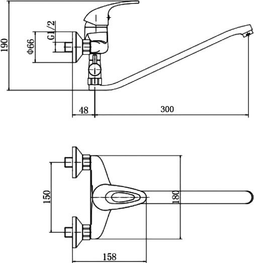 Смеситель с длинным изливом для ванны D-lin 602 D140602 хром