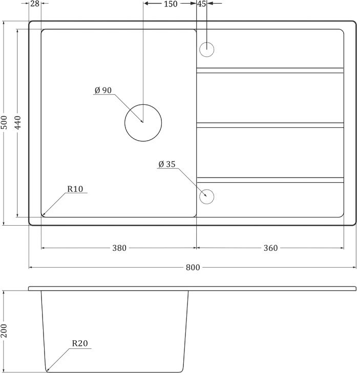 Мойка кухонная Emar Quartz EMQ-1800.Q антрацит