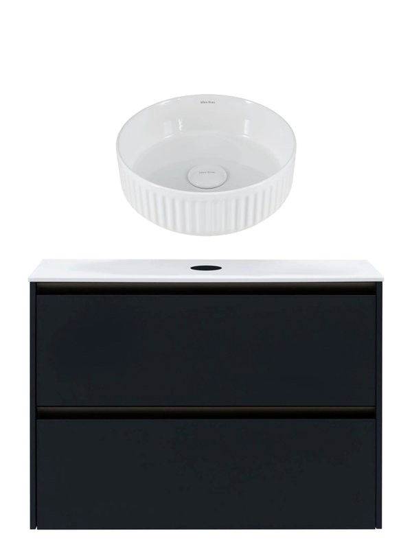 Тумба с раковиной Allen Brau Activity 90 с подсветкой, матовый антрацит, олива браш, столешница белая, раковина Fantasy Line 36, белая