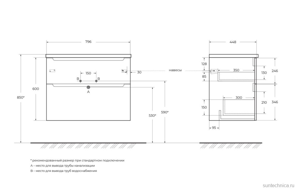 Тумба под раковину со столешницей BelBagno Etna 80 2 ящика, bianco lucido