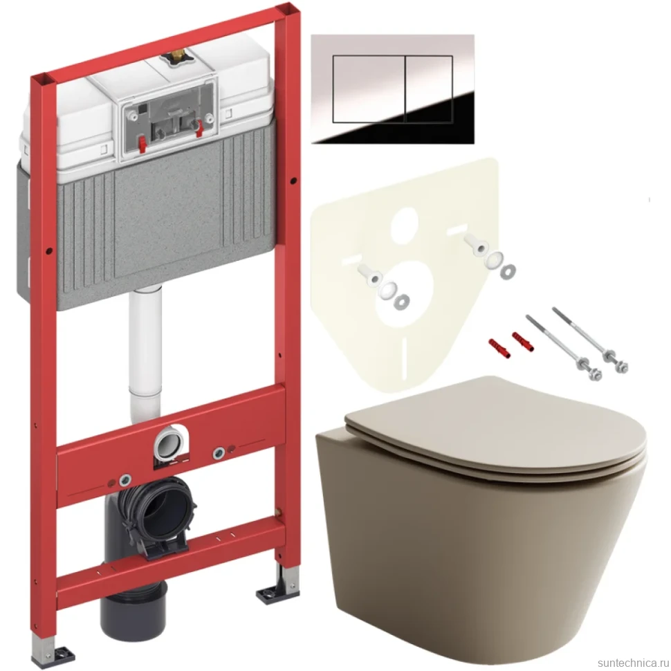 Комплект Унитаз подвесной Ceramicanova Balearica Rimless CN6000MC капучино матовый + Инсталляция TECE Now 9400412 4 в 1 с кнопкой смыва