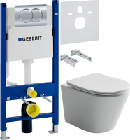 Комплект Унитаз подвесной Ceramicanova Balearica Rimless CN6000 белый + Инсталляция Geberit Duofix Delta 458.149.21.1 с кнопкой смыва, хром + Звукоизоляция
