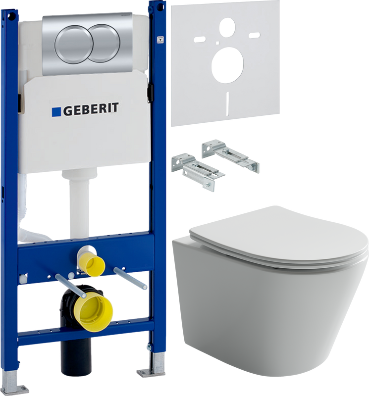 Комплект Унитаз подвесной Ceramicanova Balearica Rimless CN6000 белый + Инсталляция Geberit Duofix Delta 458.149.21.1 с кнопкой смыва, хром + Звукоизоляция