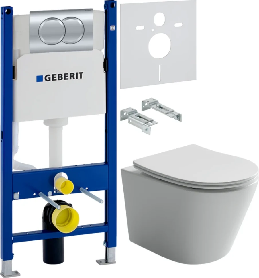 Комплект Унитаз подвесной Ceramicanova Balearica Rimless CN6000 белый + Инсталляция Geberit Duofix Delta 458.149.21.1 с кнопкой смыва, хром + Звукоизоляция