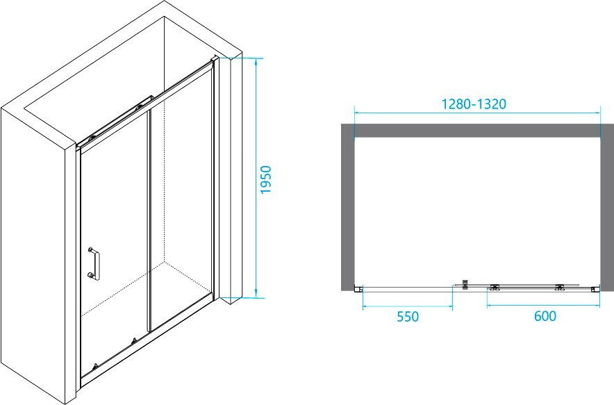 Душевой уголок RGW Passage PA-14+90 см (128-132)x90x195 профиль хром, стекло прозрачное