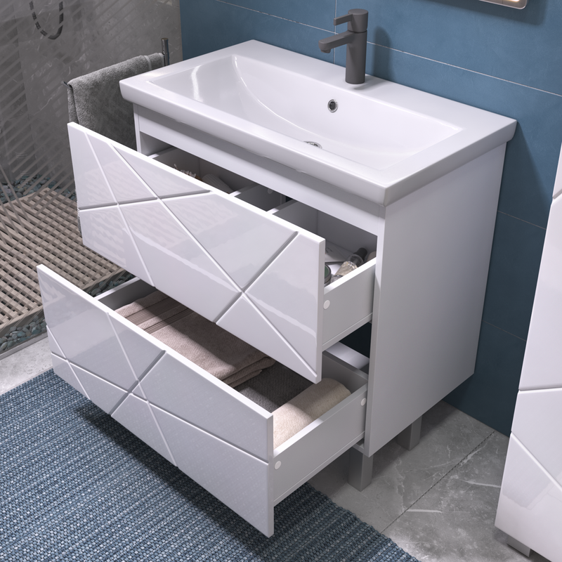 Мебель для ванной комнаты Vigo Geometry 80 напольная, белая, раковина Como 80