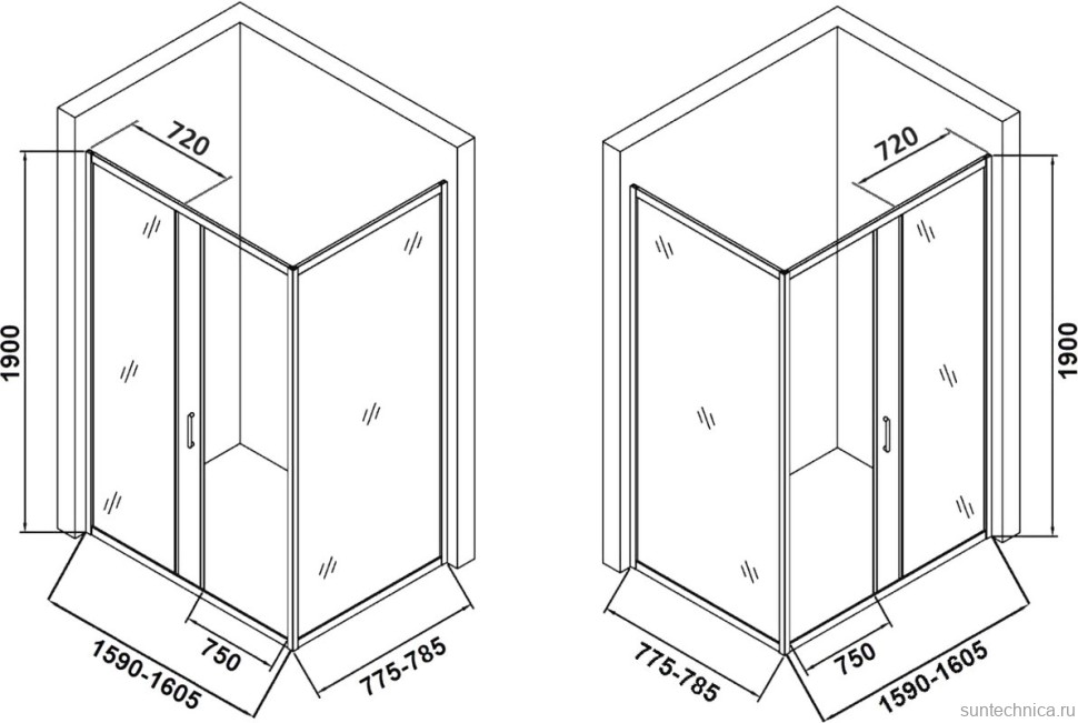 Душевой уголок Orange E23 16080TCR стекло прозрачное, профиль хром