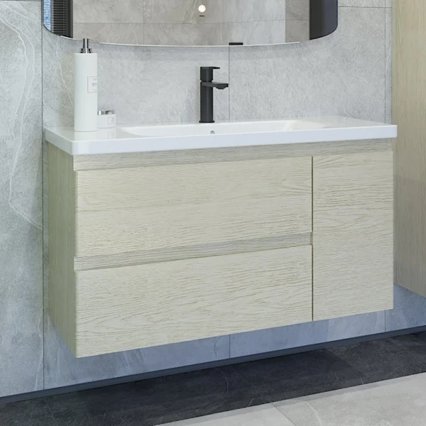 Тумба с раковиной Caprigo Forte 100 R подвесная, беленый дуб
